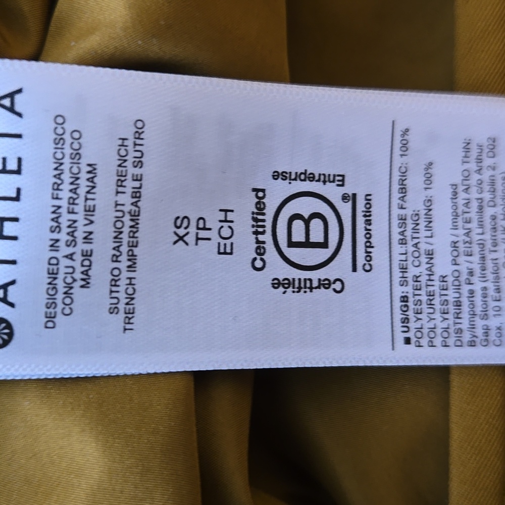 ATHLETA SUTRO RAINOUT TRENCH  HOODED RAIN JACKET COAT XS BRASS YELLOW GOLD - Picture 15 of 15